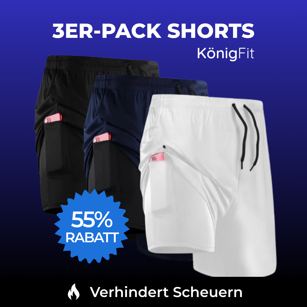 3er-Pack 2-in-1-Kompressionsshorts – Winteraktion - KONIGFIT